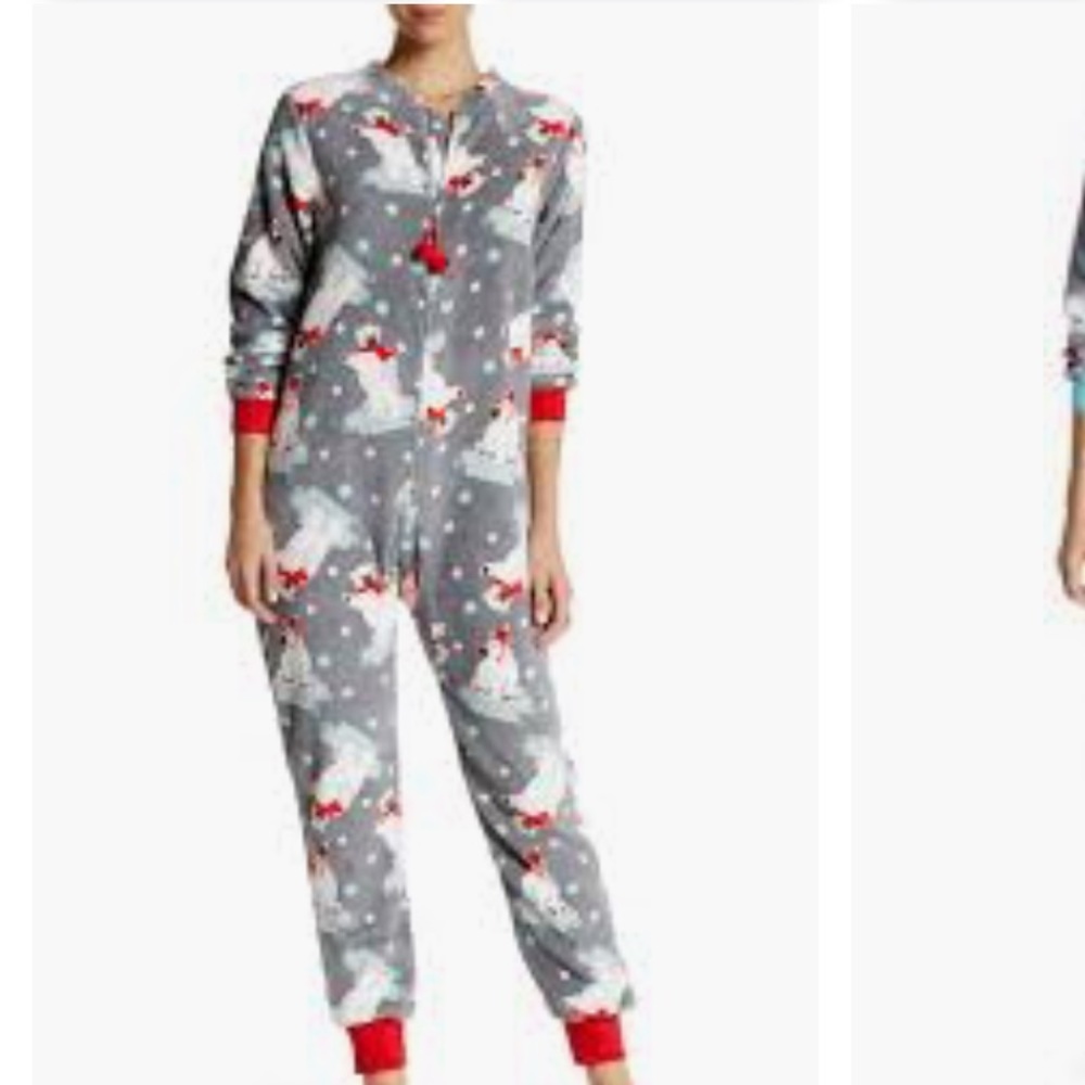 Pj couture polar bear print plush jumpsuit